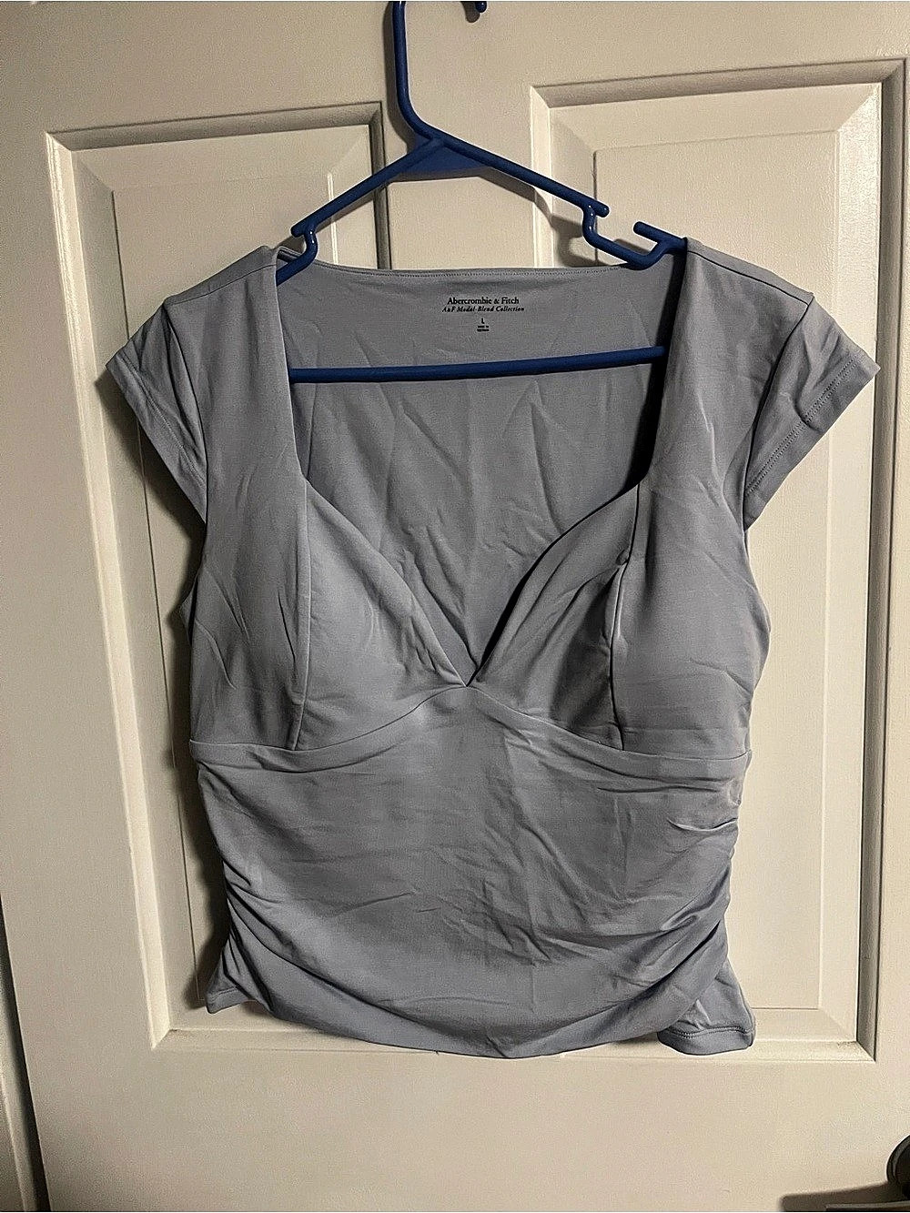 Abercrombie & Fitch A&F Modern & Classic Collection Ruched V-Neck Top in blue